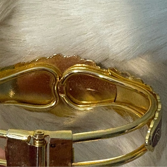 Vintage Cloisonné Red Gold Butterfly Floral Hinge Bangle Bracelet - Picture 5 of 5